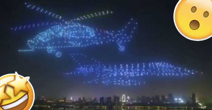 Henkeäsalpaava näky: Kiinassa 800 dronea muodosti taivaalle lentokoneen muotoisen kuvion