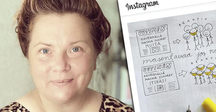 MASKIASIAA! Kiti Kokkonen piirsi päivityksen liittyen suojamaskeihin: ”Hämmentävän moni ei suosituksista huolimatta käytä maskia”