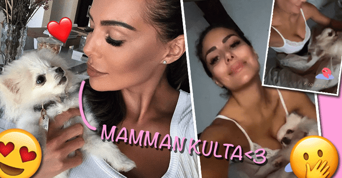 Pitsirintsikoihin pukeutunut Sofia Belórf leikitti suloista Bambi-koiraa: Eläin meinasi lyttääntyä kohukaunottaren uhkean rintavarustuksen alle! – Kuva!