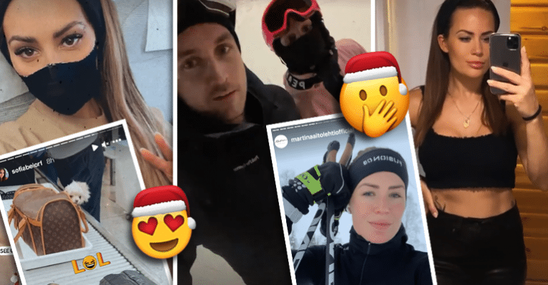 Oho! Sofia Belórf, Stefan Therman ja Martina Aitolehti lapsineen samaan aikaan Levillä