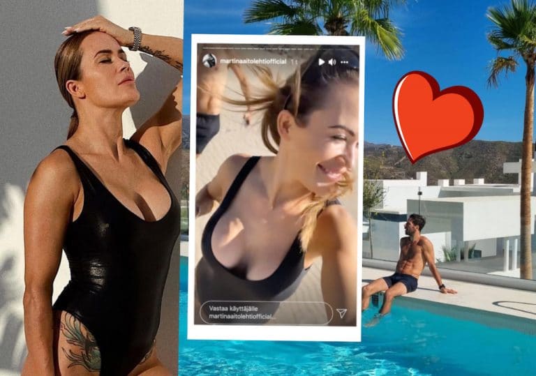 Espanjaan matkustanut Martina Aitolehti kirmasi rannalla ja antoi pusuja Hannu-rakkaalleen – kuvat!
